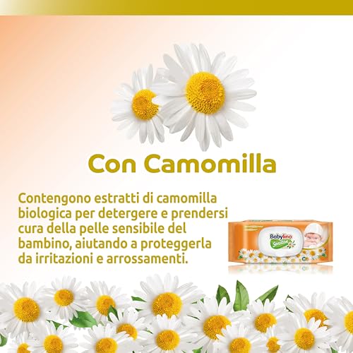 864 Salviette Neonato Babylino Sensitive con delicata profumazione alla Camomilla, formula 98% Naturale che ripristina il PH della pelle, 16 Confezioni con chiusura salva-freschezza - Funzionalità e accessori