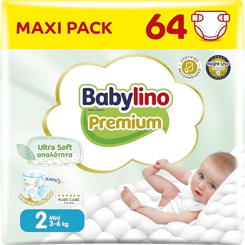 Babylino Premium, Pannolini Neonato Taglia 2 con filtrante ULTRA SOFT, Mini (3-6Kg), 64 Unità - Design e materiali