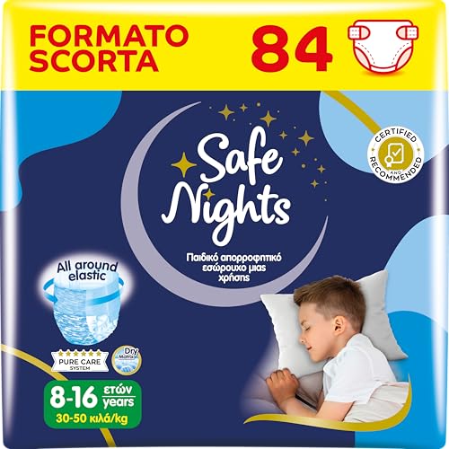 Babylino Safe Nights Boy, Mutandina Assorbente per la Notte per Bambino 8-16 anni (30-50kg), 84 Unità - Design e materiali
