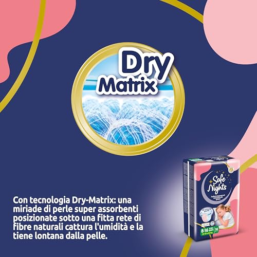Babylino Safe Nights Girl, Mutandina Assorbente per la Notte per Bambina 8-16 anni (30-50kg), 14 Unità - Funzionalità e accessori