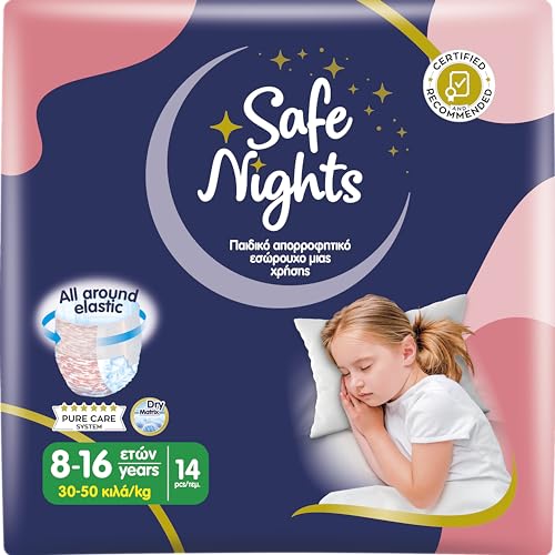 Babylino Safe Nights Girl, Mutandina Assorbente per la Notte per Bambina 8-16 anni (30-50kg), 14 Unità - Design e materiali