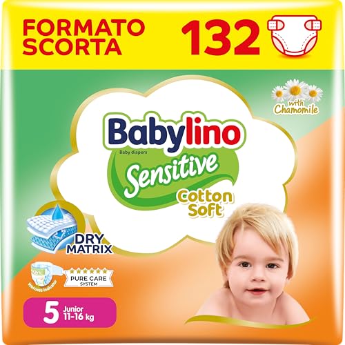 Babylino Sensitive Cotton Soft, Pannolini Taglia 5, Junior (11-16kg), 132 Unità - Design e materiali