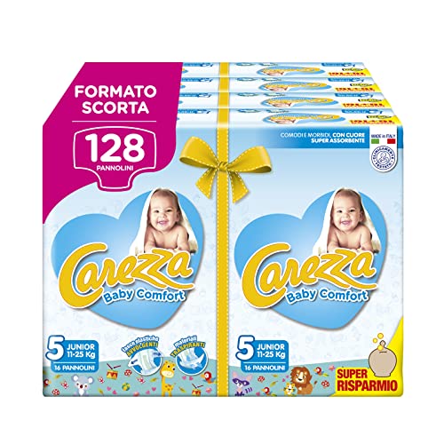 Carezza Baby Comfort Junior | Taglia 5 (11-25 kg) | 128 pannolini - Design e materiali