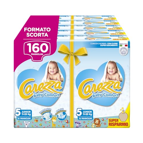 Carezza Baby Comfort Junior | Taglia 5 (11-25 kg) | 160 pannolini - Design e materiali