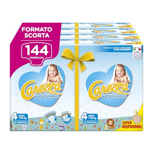Carezza Baby Comfort Maxi | Taglia 4 (7-18 kg) | 144 pannolini - Design e materiali