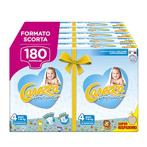 Carezza Baby Comfort Maxi | Taglia 4 (7-18 kg) | 180 pannolini - Design e materiali