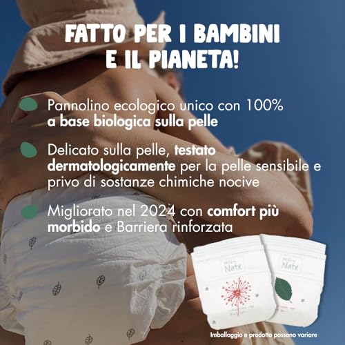 Eco by Naty Pannolini per bambini - Pannolini ecologici a base vegetale, ottimi per la pelle sensibile del bambino e aiutano a evitare le perdite (Taglia 3, 100 unità) - Funzionalità e accessori