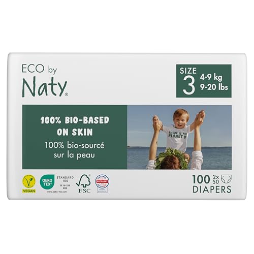 Eco by Naty Pannolini per bambini - Pannolini ecologici a base vegetale, ottimi per la pelle sensibile del bambino e aiutano a evitare le perdite (Taglia 3, 100 unità) - Design e materiali