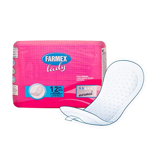Farmex Pannolino Lady Assorbente Incontinenza – Assorbenza Normal con Tecnologia Odor Free per Incontinenza Leggera – Delicato ed Asciutto sulla Pelle (12 pz) - Design e materiali