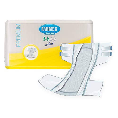 Farmex - Pannolone PREMIUM per Incontinenza per Adulti - Dermatologicamente Testato, Latex-Free, Anallergico, Atossico, Doppio Strato Assorbenza EXTRA - Taglia XL - 30 Pezzi - Design e materiali