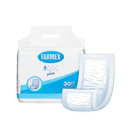 Farmex - Pannolone Rettangolare Per Adulti Plus con Barriera, Pannoloni Rettangolari Per Anziani, Uomo e Donna. Pannolone Assorbente - Prodotto 100% in Italia, Confezione da 30 - Design e materiali
