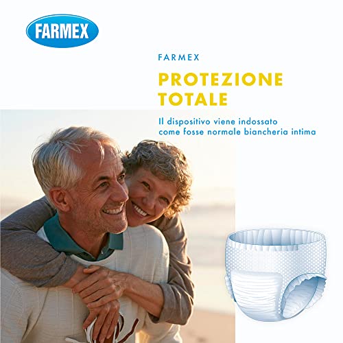 Farmex - Pannoloni per anziani e adulti- PANTS Mutanda Assorbenza EXTRA - TNT Super Assorbente, Latex-Free, Traspirante e Anallergico - Delicato sulla Pelle - Taglia XL - 14 Pezzi - Funzionalità e accessori