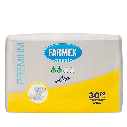 Farmex - Pannoloni per Incontinenza per Adulti - Dermatologicamente Testato, Latex-Free, Anallergico, Doppio Strato Assorbente - Pannolone PREMIUM Assorbenza EXTRA - Taglia L - 30 Pezzi - Prova pratica