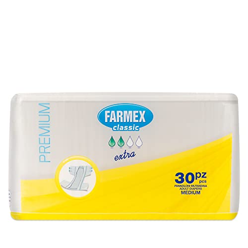 Farmex - Pannoloni PREMIUM per Incontinenza per Adulti - Dermatologicamente Testato, Latex-Free, Anallergico, Atossico, Doppio Strato Assorbente - Assorbenza EXTRA - Taglia M - 30 Pezzi - Prova pratica