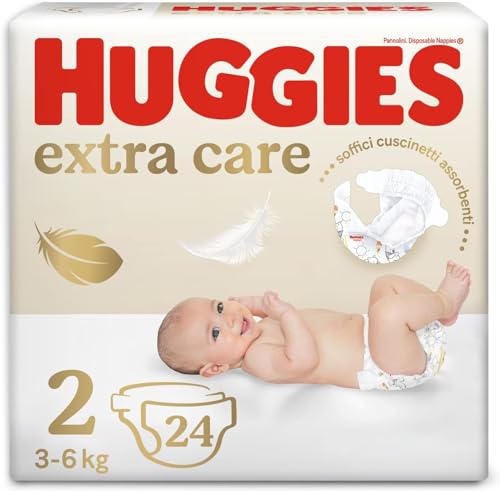 Huggies Extra Care Bebe, Pannolini Taglia 2 (3-6Kg), Ultra assorbente, Design Disney, 24 Pz - Design e materiali
