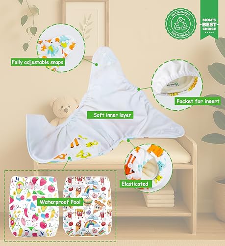 Kolo – Set 2 Pannolini Lavabili Riutilizzabili per Neonati e Bambini + 2 Inserti Assorbenti in Bambù | Taglia Regolabile, Unisex, 100% Ecologici | Fantasia HappyFood - Prova pratica