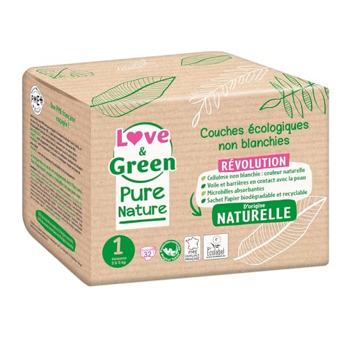 Love & Green Pannolini ecologici Pure Nature 32 Pannolini Taglia 1 Nascita (2-5 kg) - Design e materiali