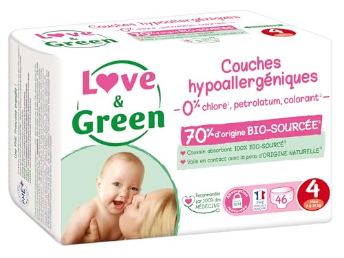 Love & Green - Pannolini per neonati sani ed ecologici - Taglia 4 (7-14 Kg) - Confezione da 1 mese (184 Pannolini) - Assorbente, anti-perdite e senza ingredienti indesiderati - Prova pratica