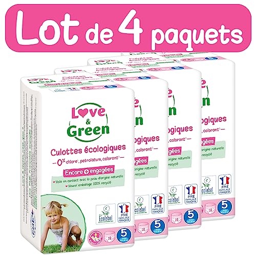 Love & Green - Pannolini sani ed ecologici taglia 6 (+16 kg) confezione da 1 mese (64 mutandine) - Assorbenti, a tenuta stagna e privi di ingredienti indesiderati (la confezione può variare) - Prova pratica