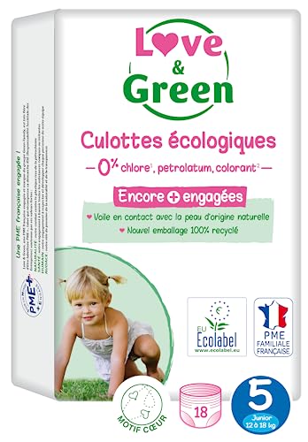Love & Green - Pannolini sani ed ecologici taglia 6 (+16 kg) confezione da 1 mese (64 mutandine) - Assorbenti, a tenuta stagna e privi di ingredienti indesiderati (la confezione può variare) - Funzionalità e accessori