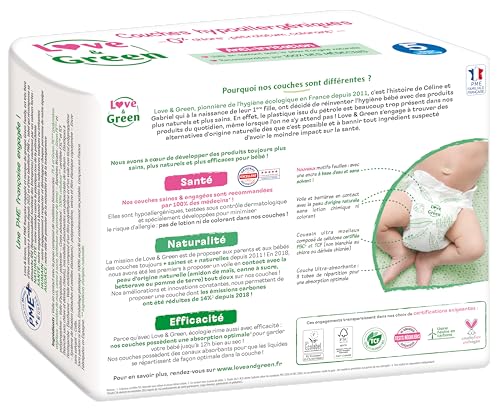 Love & Green Pannolini Taglia 5 (11-25 kg) - Confezione da 1 mese (160 strati) - Funzionalità e accessori