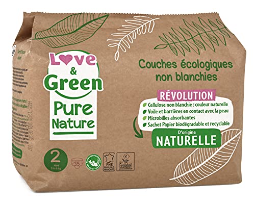 Love & Green Pure Nature Pack de 210 Pannolini Ecologici non Sbiancati T2 x 35 (3-6 kg) - Prova pratica