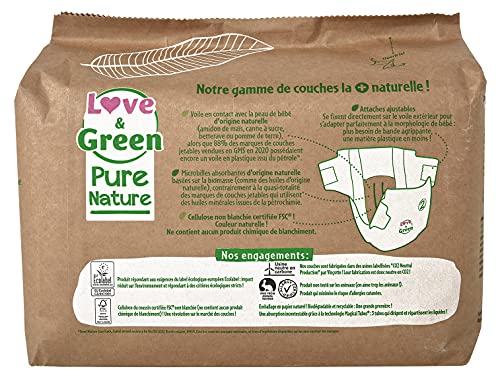 Love & Green Pure Nature Pack de 210 Pannolini Ecologici non Sbiancati T2 x 35 (3-6 kg) - Funzionalità e accessori