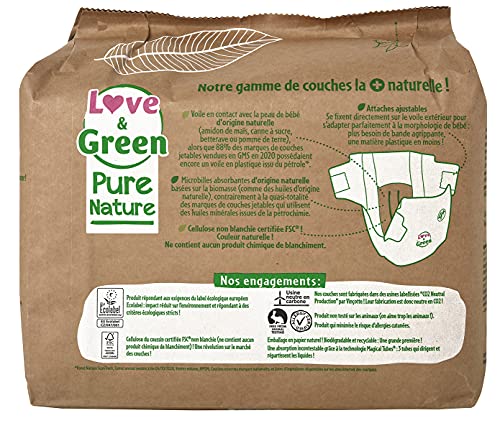 Love & Green Pure Nature Pack de 210 Pannolini Ecologici non Sbiancati T4+ x 35 (9-20 kg) - Funzionalità e accessori