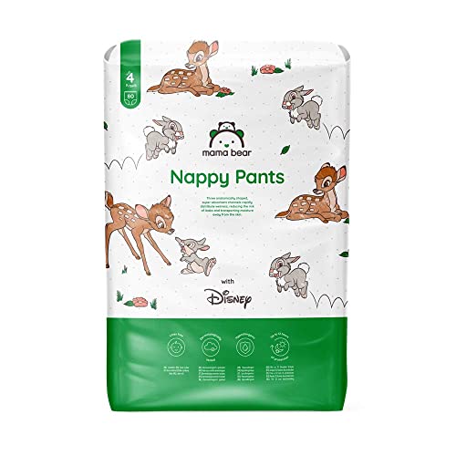 Marchio Amazon - Mama Bear Disney Pannolini mutandina, Taglia 4 (9-15 kg), Bianco, 80 Unità - Design e materiali