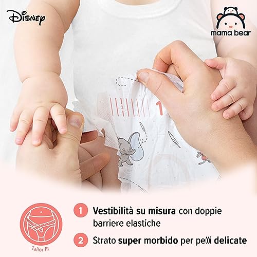 Marchio Amazon - Mama Bear Disney - Pannolini ultra-asciutti, Taglia 1 (2-5 kg), Bianco, 96 Unità, 2 Confezioni da 48, PACCO MENSILE - Funzionalità e accessori