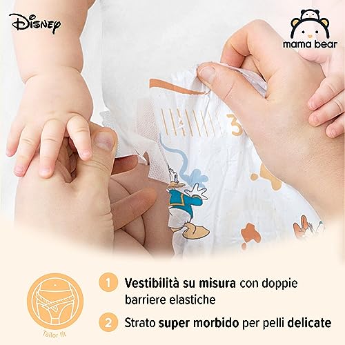 Marchio Amazon - Mama Bear Disney Pannolini ultra-asciutti, Taglia 3 (4-9 kg), Bianco, 172 unità (2 confezioni da 86), PACCO MENSILE - Funzionalità e accessori