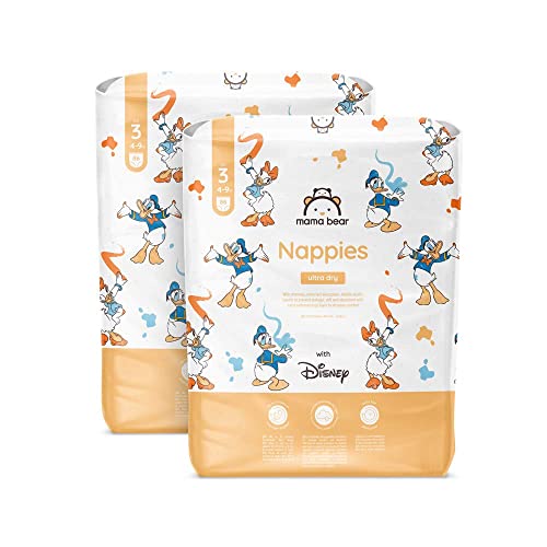 Marchio Amazon - Mama Bear Disney Pannolini ultra-asciutti, Taglia 3 (4-9 kg), Bianco, 172 unità (2 confezioni da 86), PACCO MENSILE - Design e materiali