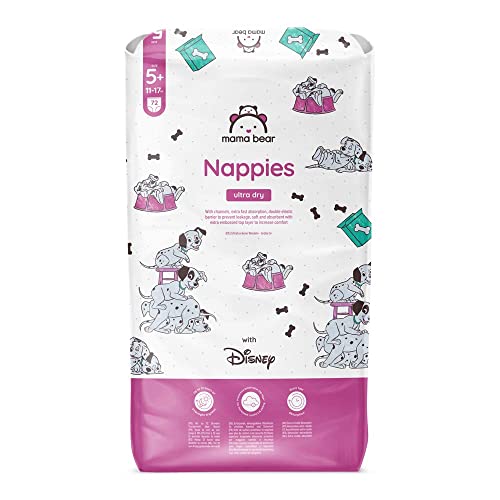 Marchio Amazon - Mama Bear Disney Pannolini ultra-asciutti, Taglia 5+ (11-17 kg), Bianco, 72 Unità - Design e materiali