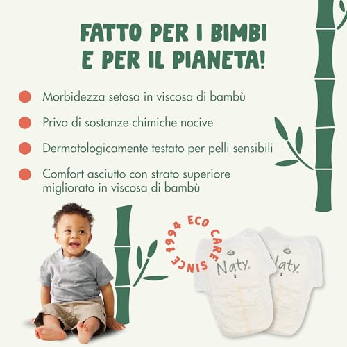 Naty Bamboo - Pannolini a mutandina in Viscosa di Bambù – Morbidezza e tocco setoso, Pannolini a base vegetale, Dermatologicamente testati per pelli sensibili e super assorbenti (Taglia 4, 80 pezzi) - Funzionalità e accessori