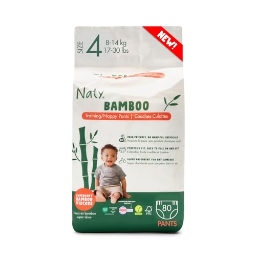 Naty Bamboo - Pannolini a mutandina in Viscosa di Bambù – Morbidezza e tocco setoso, Pannolini a base vegetale, Dermatologicamente testati per pelli sensibili e super assorbenti (Taglia 4, 80 pezzi) - Design e materiali