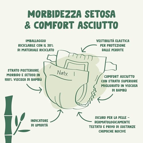 Naty Bamboo - Pannolini per Bambini in Viscosa di Bambù – Morbidezza e tocco setoso, Pannolini a base vegetale, Dermatologicamente testati per pelli sensibili e super assorbenti (Taglia 2, 88 pezzi) - Prova pratica