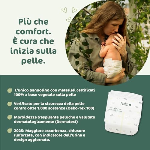 Naty BioEmbrace Pannolini per Bambini Taglia 5 (11–25 kg) | 100% a base vegetale sulla Pelle | Morbidezza vegetale, Dermatologicamente Testati, Super Assorbenti | 80 Pezzi - Funzionalità e accessori