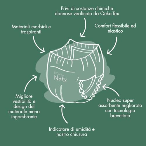 Naty FreeMovers Pannolino a Mutandina | Mutandino Certificato per Pelli Sensibili | Morbido, Senza Profumo | Assorbente & Anti-Perdite | Unisex Bambino & Bimbo | Taglia 4 (8–15 kg), 22 Pezzi - Funzionalità e accessori