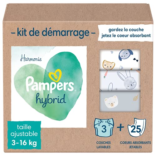 Pampers - Harmony Hybrid Starter Pack, 3 pannolini lavabili + 25 lenzuolini usa e getta - 1 confezione - Design e materiali
