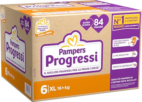 Pampers Penta Progressi Extralarge, Taglia 6, Pacco scorta da 84 Pannolini - Design e materiali