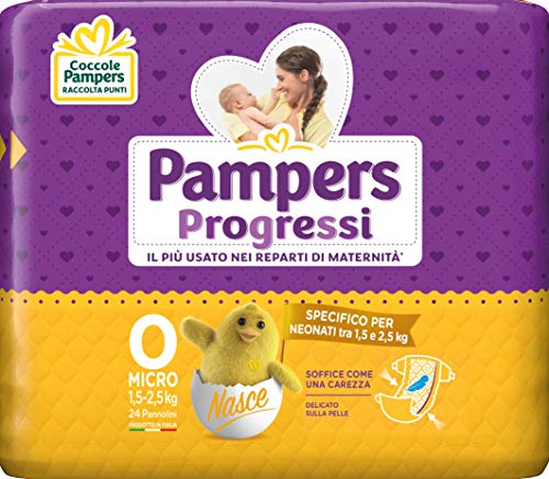 Pampers Progressi Pannolini Micro, Taglia 0 (1-2.5 kg), 24 Pezzi - Design e materiali