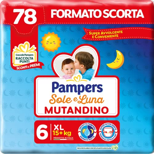 Pampers Sole e Luna Pannolino A Mutandino Extralarge, Taglia 6 (15+ Kg), 78 Pannolini - Design e materiali