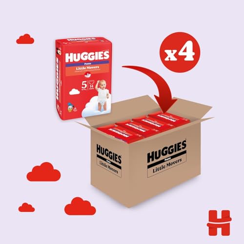 Pannolini Huggies Little Movers Mutandine Taglia 5 (12-17 Kg), Ultra assorbenti, Protezione completa, 56 pezzi - Funzionalità e accessori