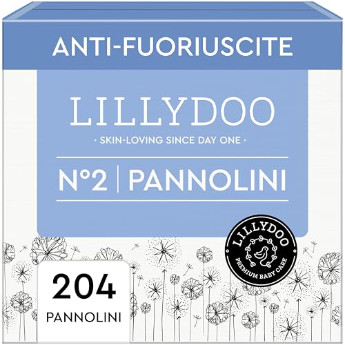 Pannolini LILLYDOO delicati sulla pelle - taglia 2 (4-8 kg), pacco scorta (204 unità), protezione contro le fuoriuscite, morbidi, senza profumi & lozioni e dermatologicamente testati - Design e materiali