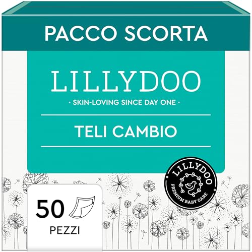 Teli cambio LILLYDOO – 60 x 60 cm, confezione da 50 pezzi (5x10 pezzi), super morbidi, senza profumi e lozioni, ideali per pelli sensibili, dermatologicamente testati - Design e materiali
